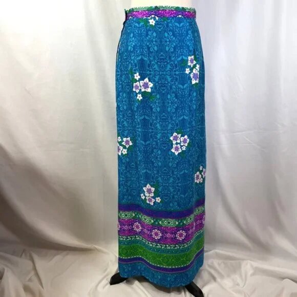Vintage Alex Colman Maxi Skirt Tropical Boho Floral Side Slit Size S - Picture 5 of 13